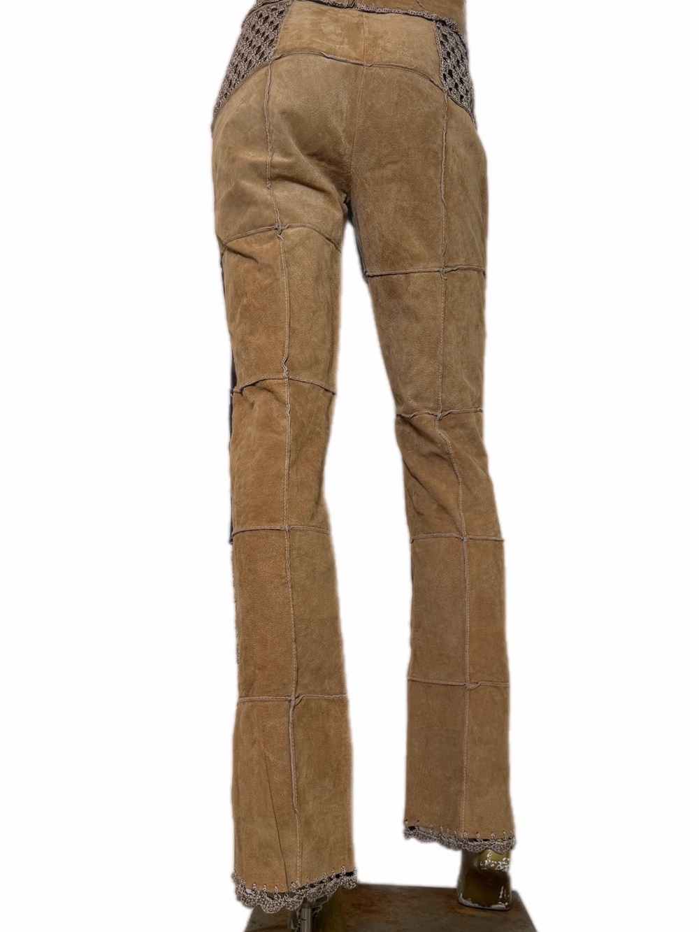 Y2K Wilson’s Leather Maxima Suede Denim Crochet Patchwork low rise pants size 4 - Picture 3 of 15